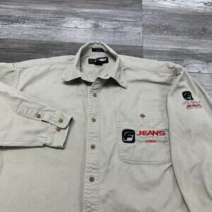 Vintage Y2K Fubu Jeans Collection‎ Cream Mens XL Hip Hop Button Up Denim Shirt